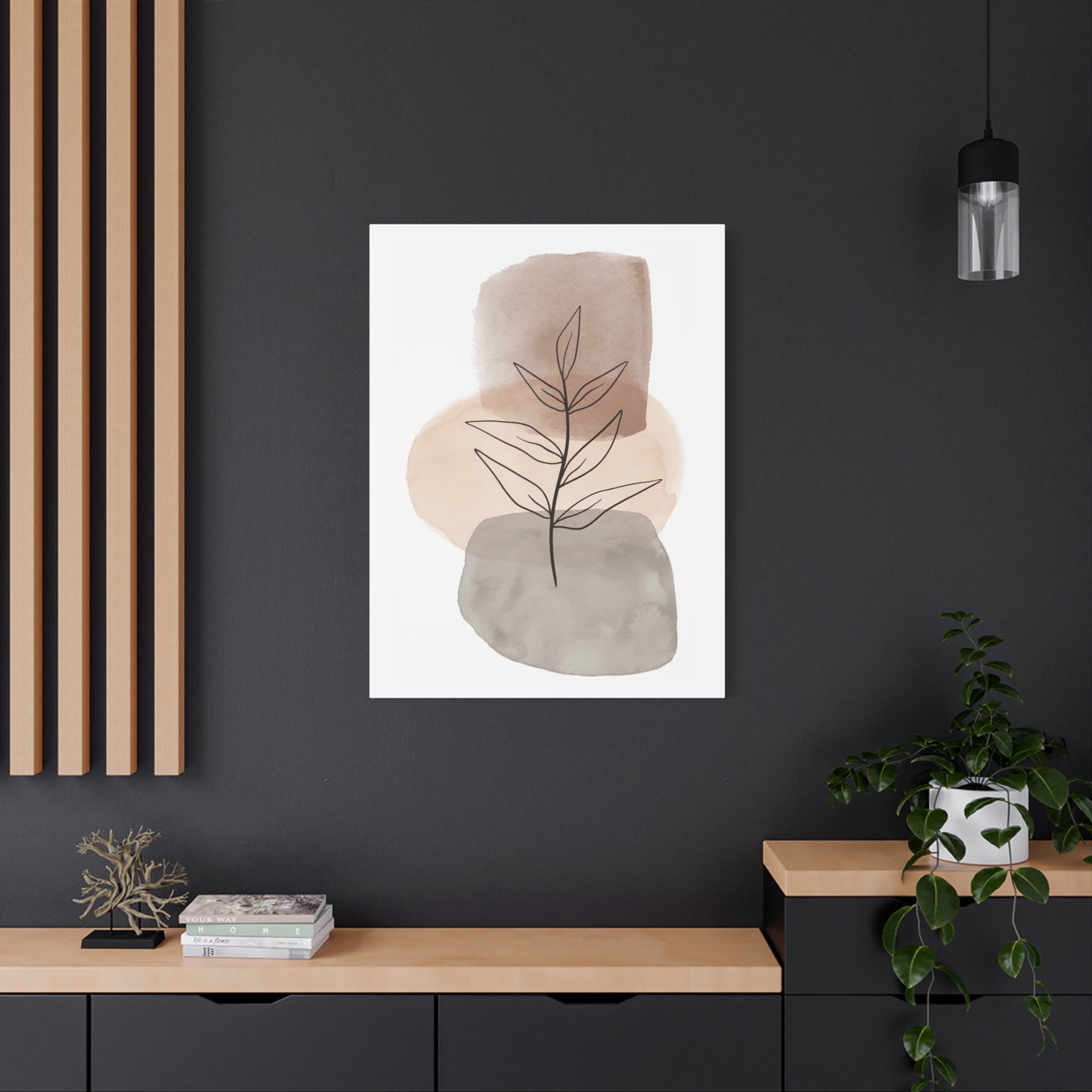 Brown Modern Botanical Wall Art Set 1.3 - Matte Canvas Decor with Minimalist Leaf Design