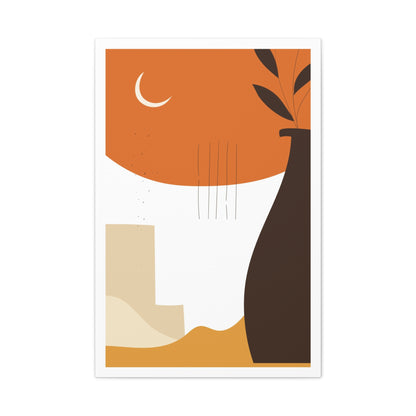 Lunar Bloom Art Set 1.3 - Matte Canvas Decor with Minimalist Leaf Design