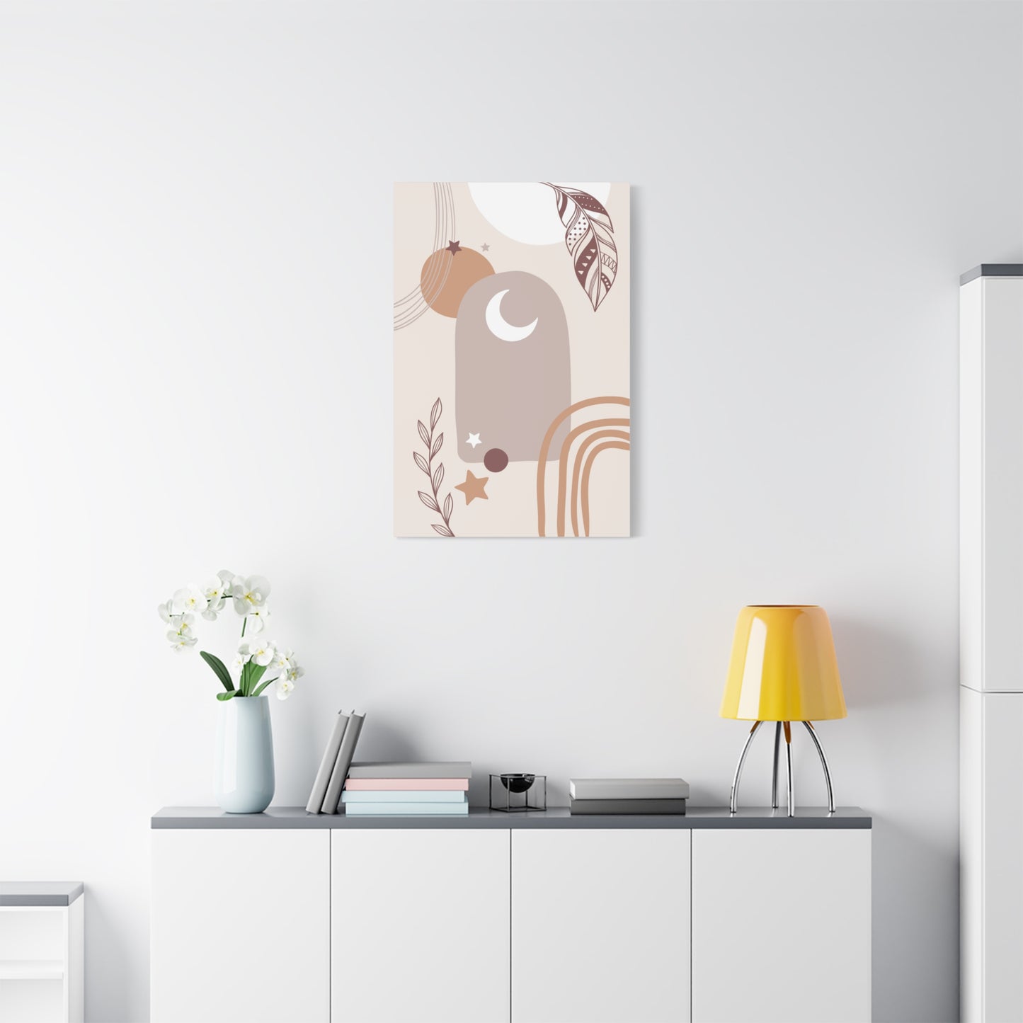 Sunset Botanica Art 1.2 - Matte Canvas Decor with Minimalist Leaf Design