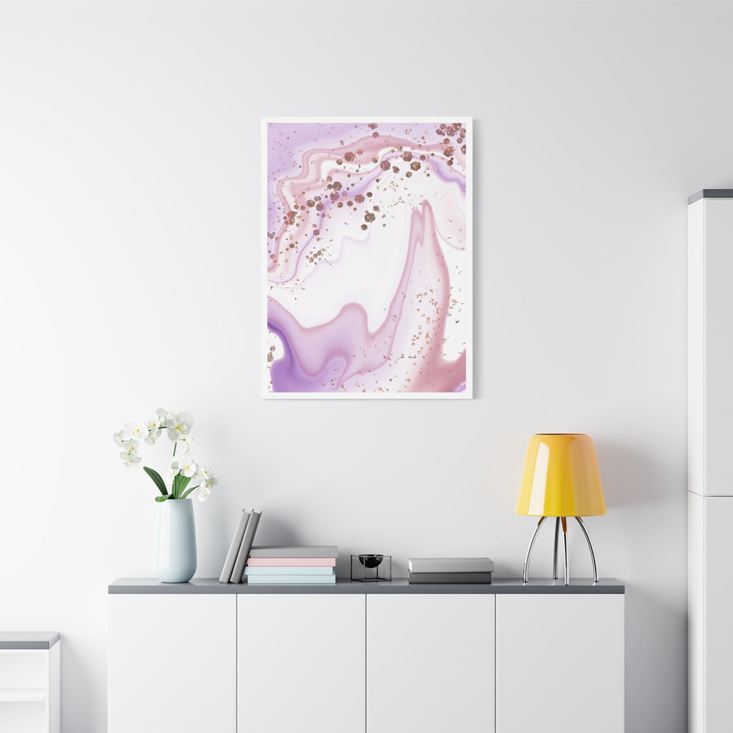 Blush Pink Marble Wall Art Set 1.1 - Matte Canvas Decor with Minimalist Leaf Design