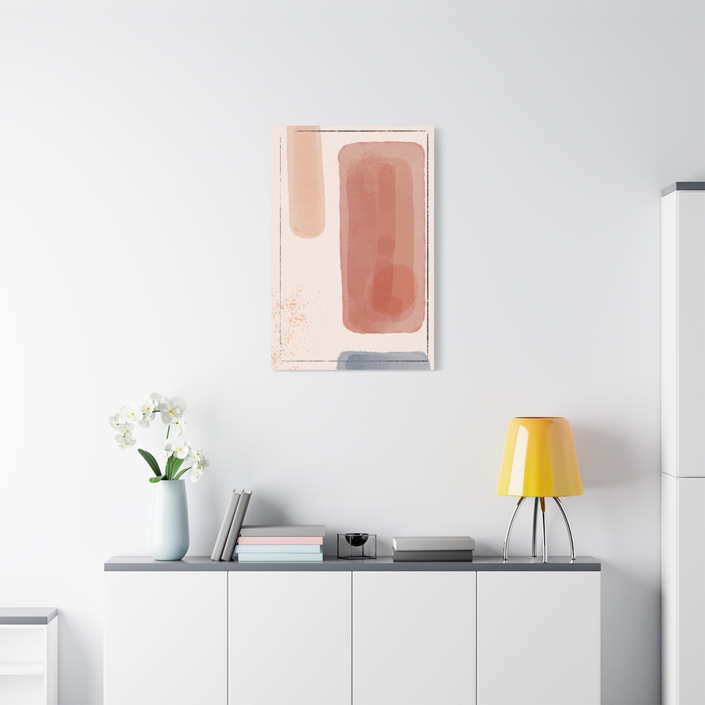 Pink Water Minimal Art Set 1.3 - Matte Canvas Decor with Minimalist Leaf Design