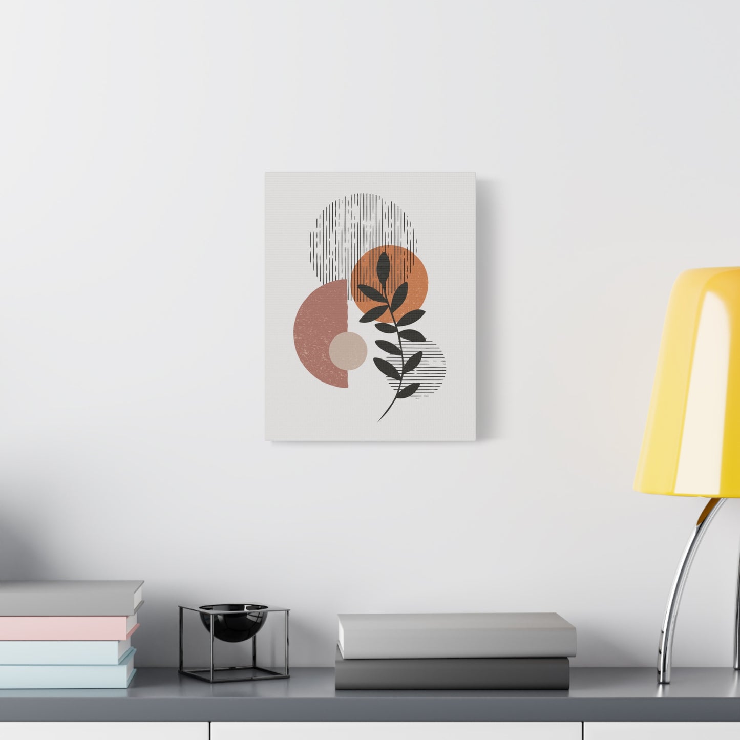 Orange Tone Flower Art Set 1.1 - Matte Canvas Decor with Minimalist Leaf Design