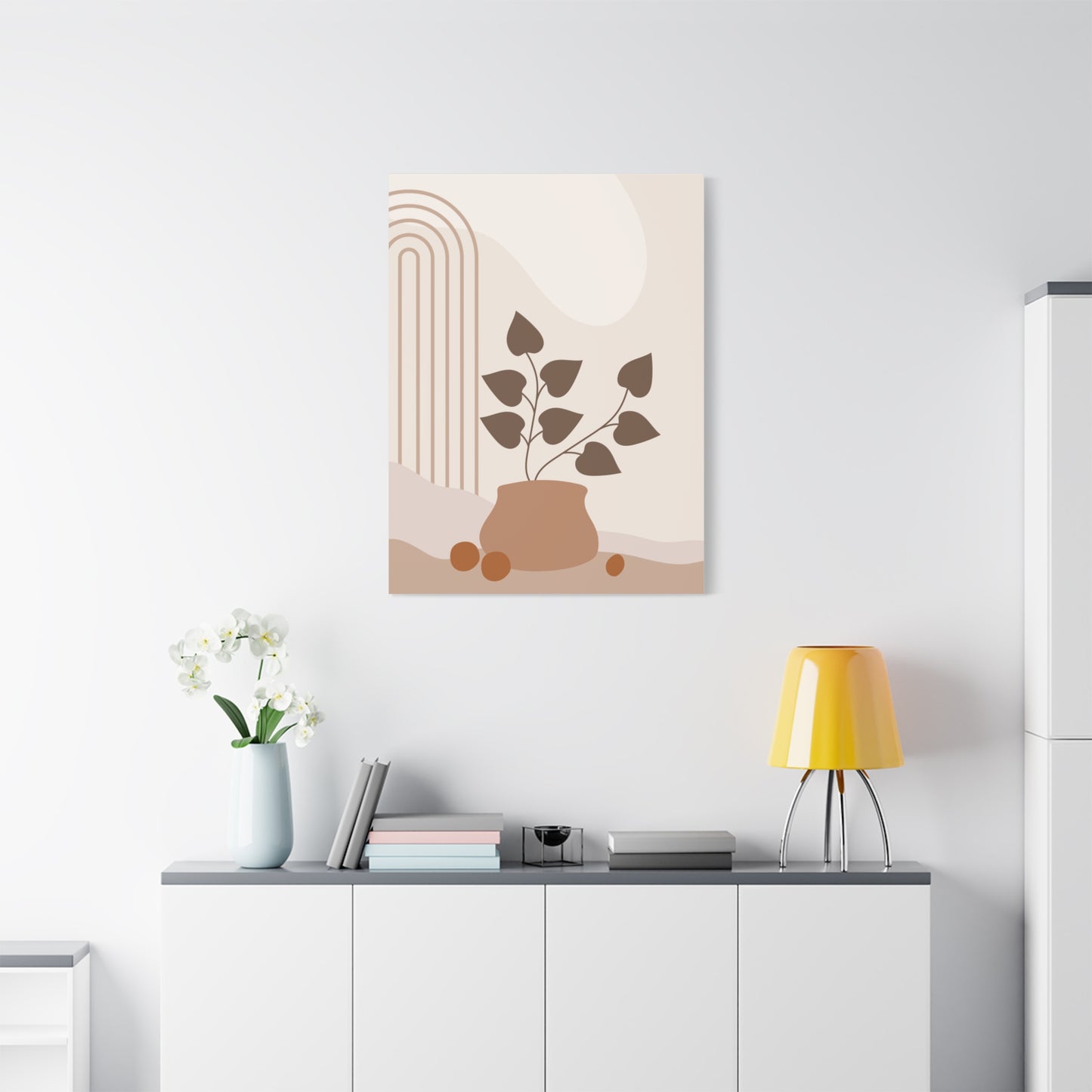 Brown View Wall Art Set 1.3 - Matte Canvas Decor with Minimalist Leaf Design