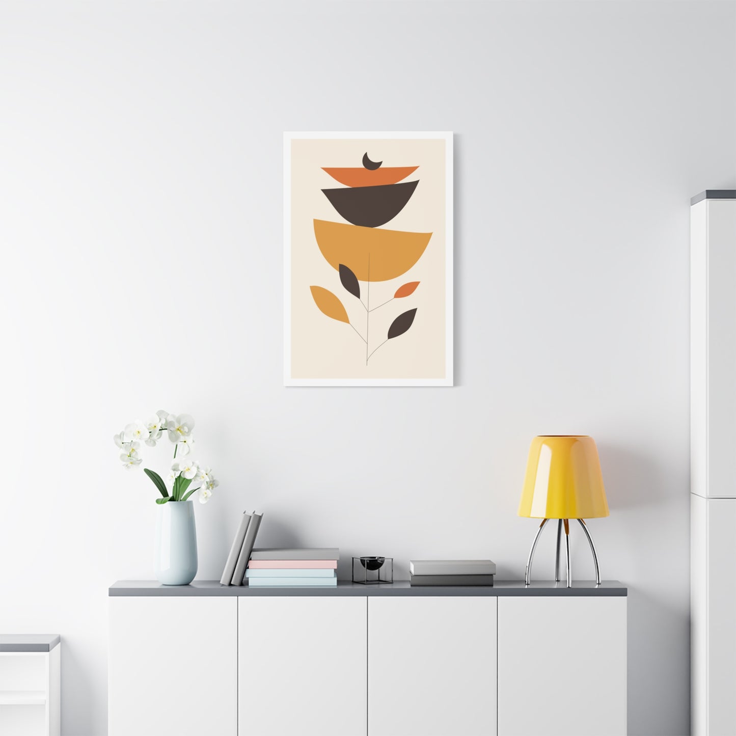 Lunar Bloom Art Set 1.2 - Matte Canvas Decor with Minimalist Leaf Design