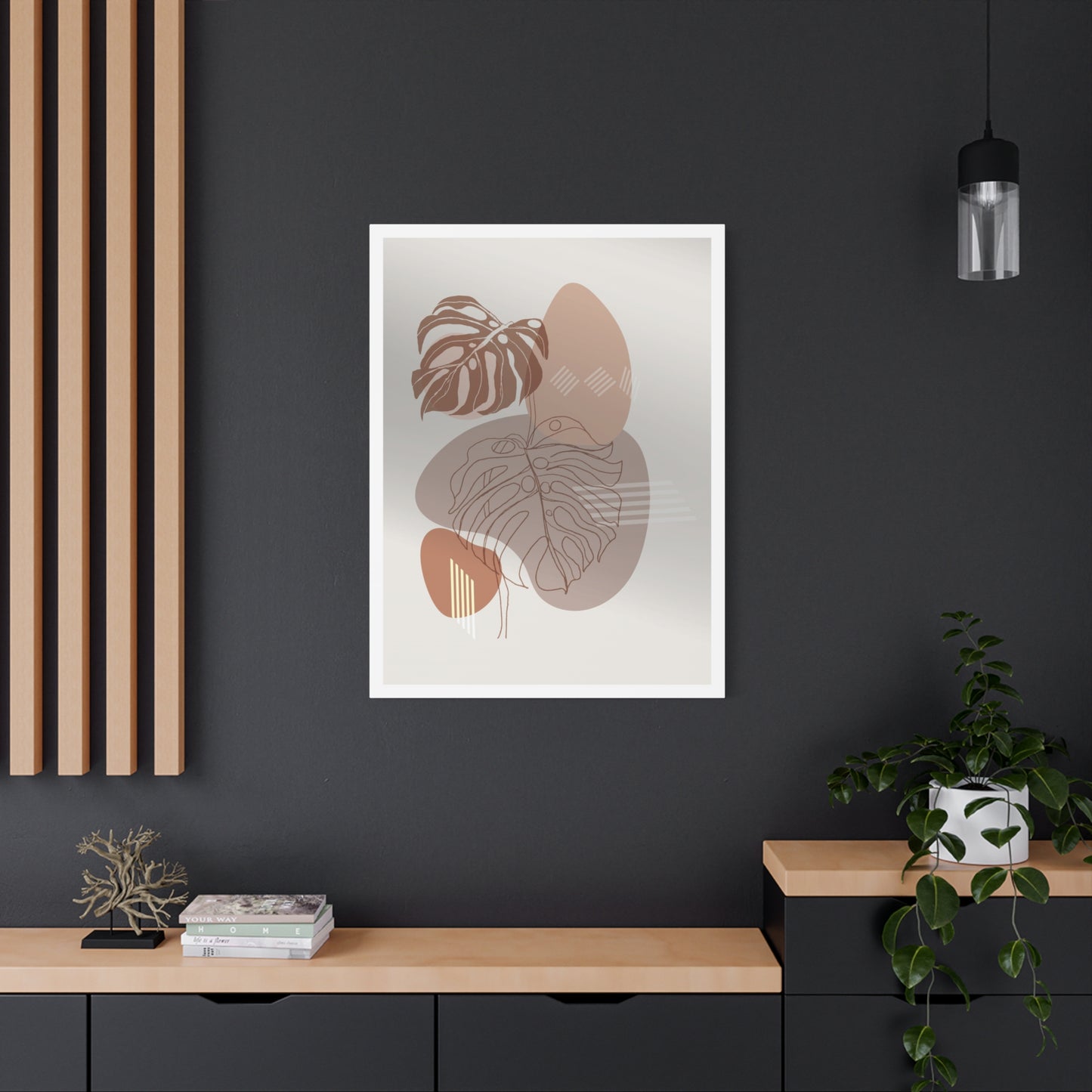 Brown Leaf Wall Painting Set 1.1 - Matte Canvas Decor with Minimalist Leaf Design