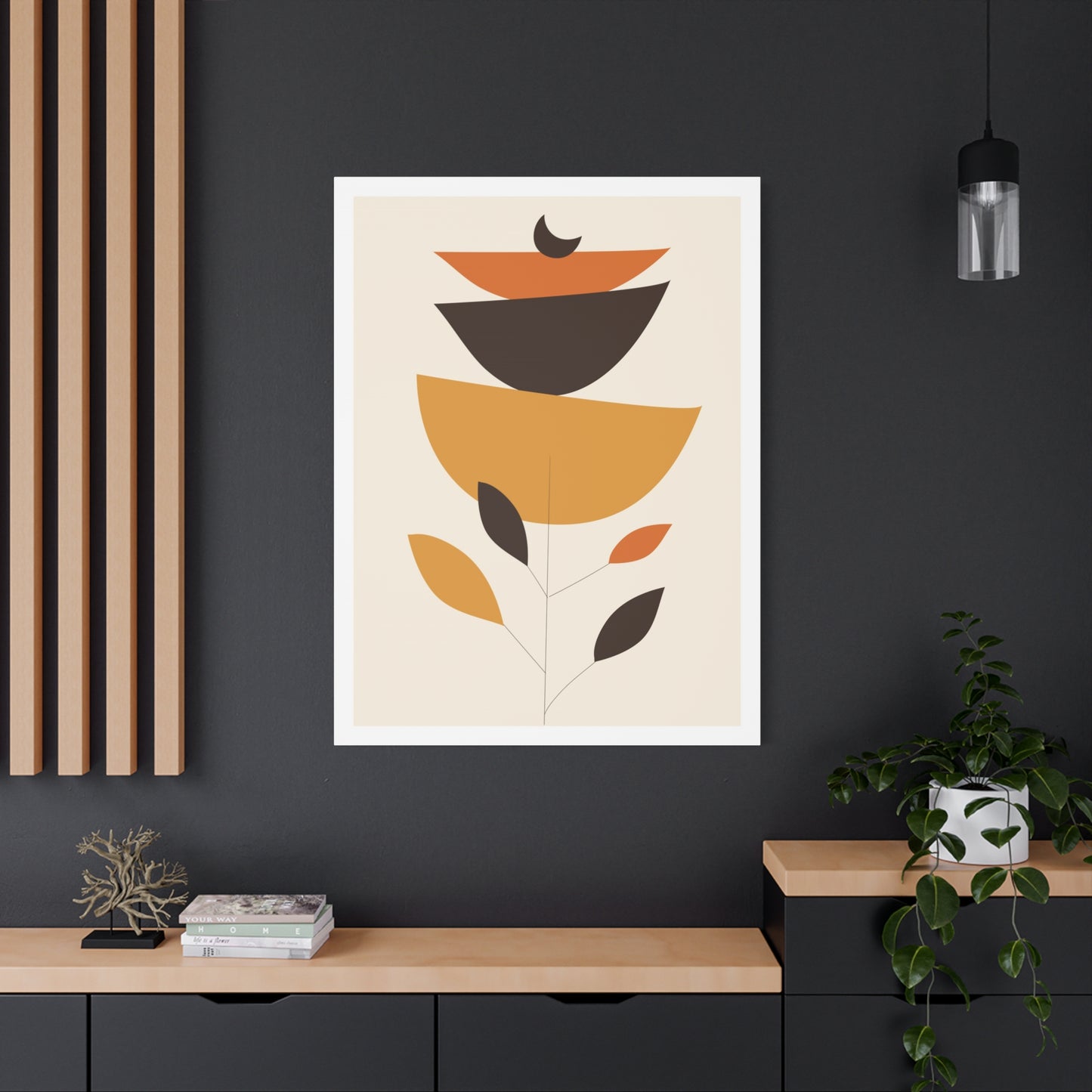 Lunar Bloom Art Set 1.2 - Matte Canvas Decor with Minimalist Leaf Design