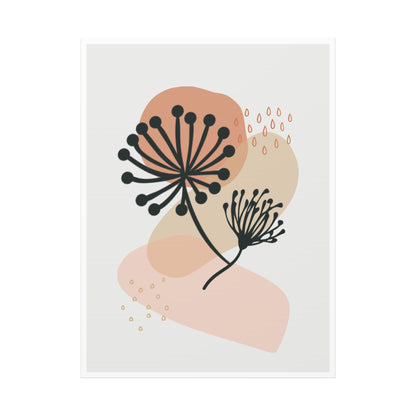 Pink Minimal  Flower Art Set 1.1 - Matte Canvas Decor with Minimalist Leaf Design