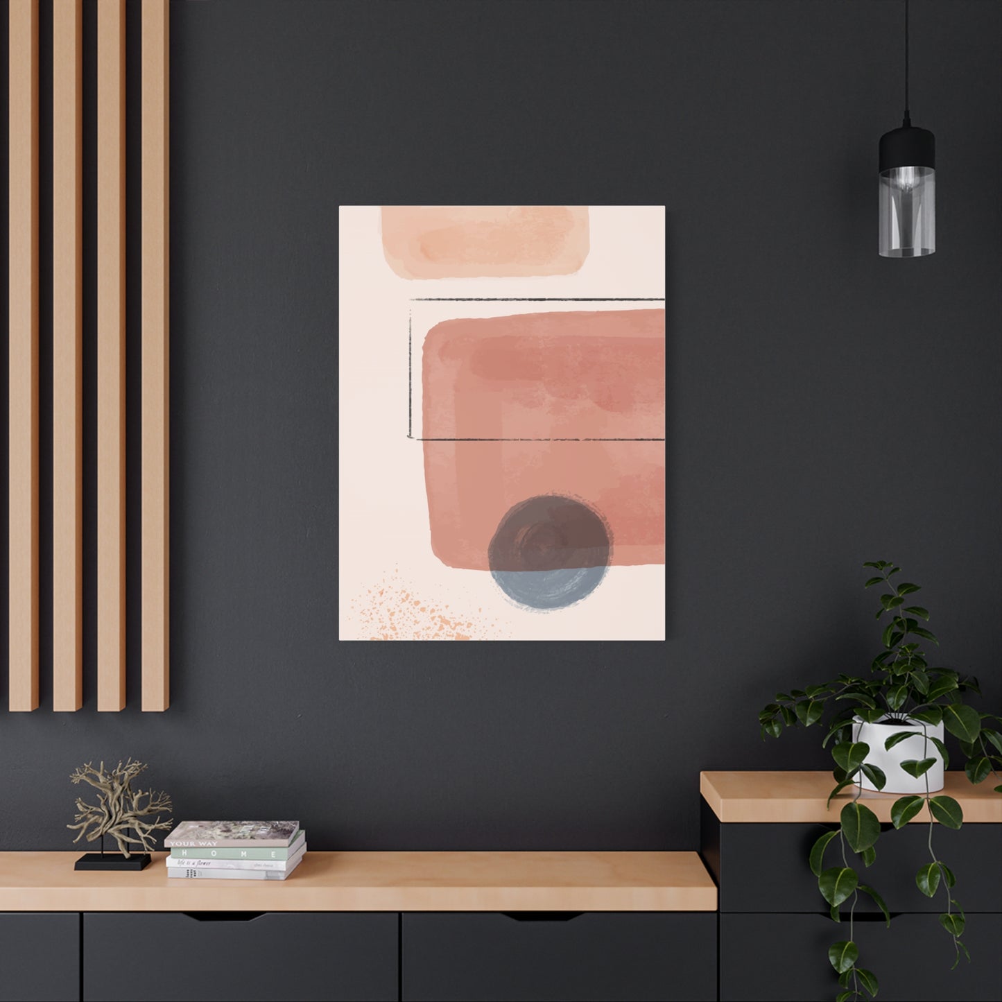 Pink Water Minimal Art Set 1.2 - Matte Canvas Decor with Minimalist Leaf Design