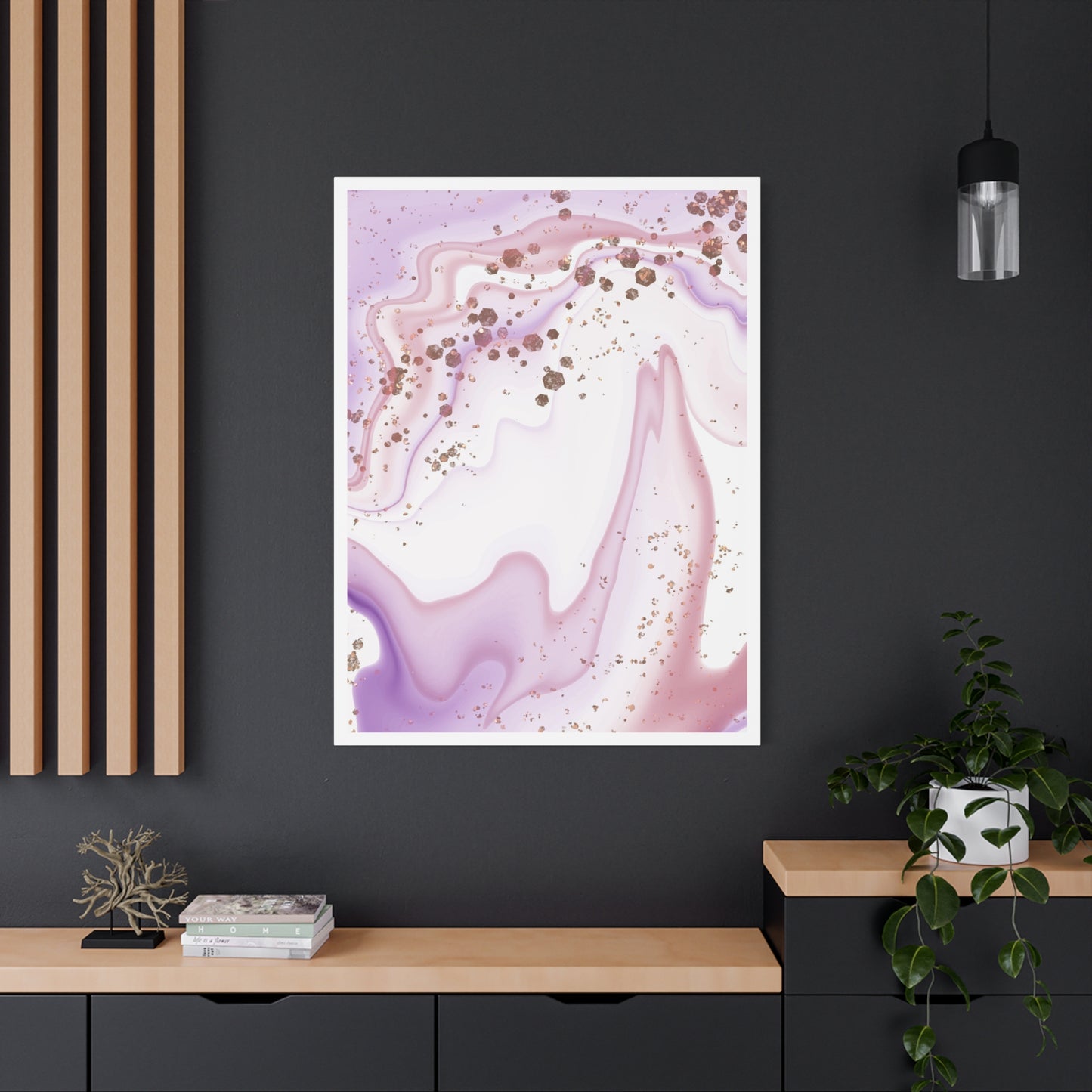 Blush Pink Marble Wall Art Set 1.1 - Matte Canvas Decor with Minimalist Leaf Design