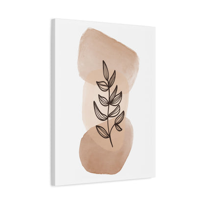 Brown Modern Botanical Wall Art Set 1.1- Matte Canvas Decor with Minimalist Leaf Design
