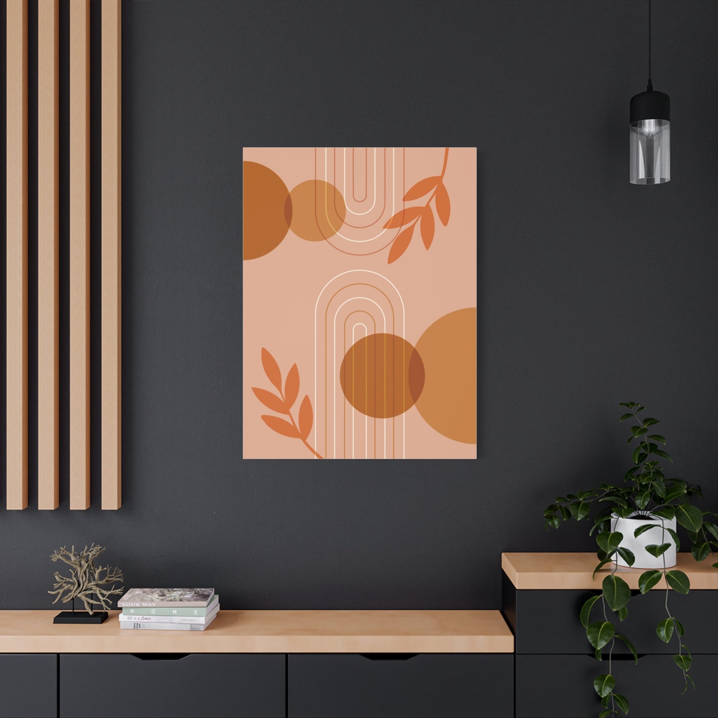 Abstract Terracotta Botanical Art Set 1.2 - Matte Canvas Decor with Minimalist Leaf Design