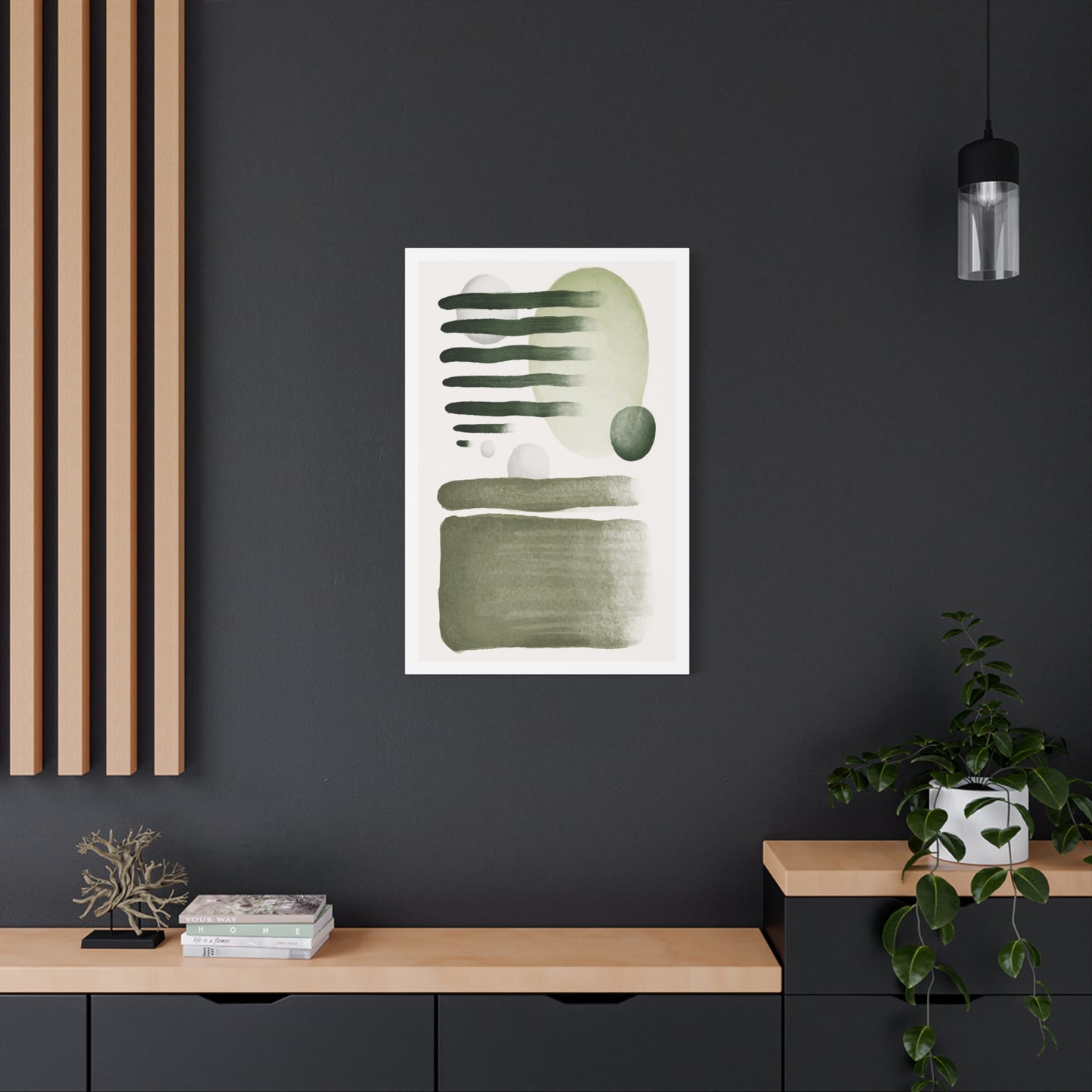 Olive Green Art Set 1.1 - Matte Canvas Decor with Minimalist Leaf Design