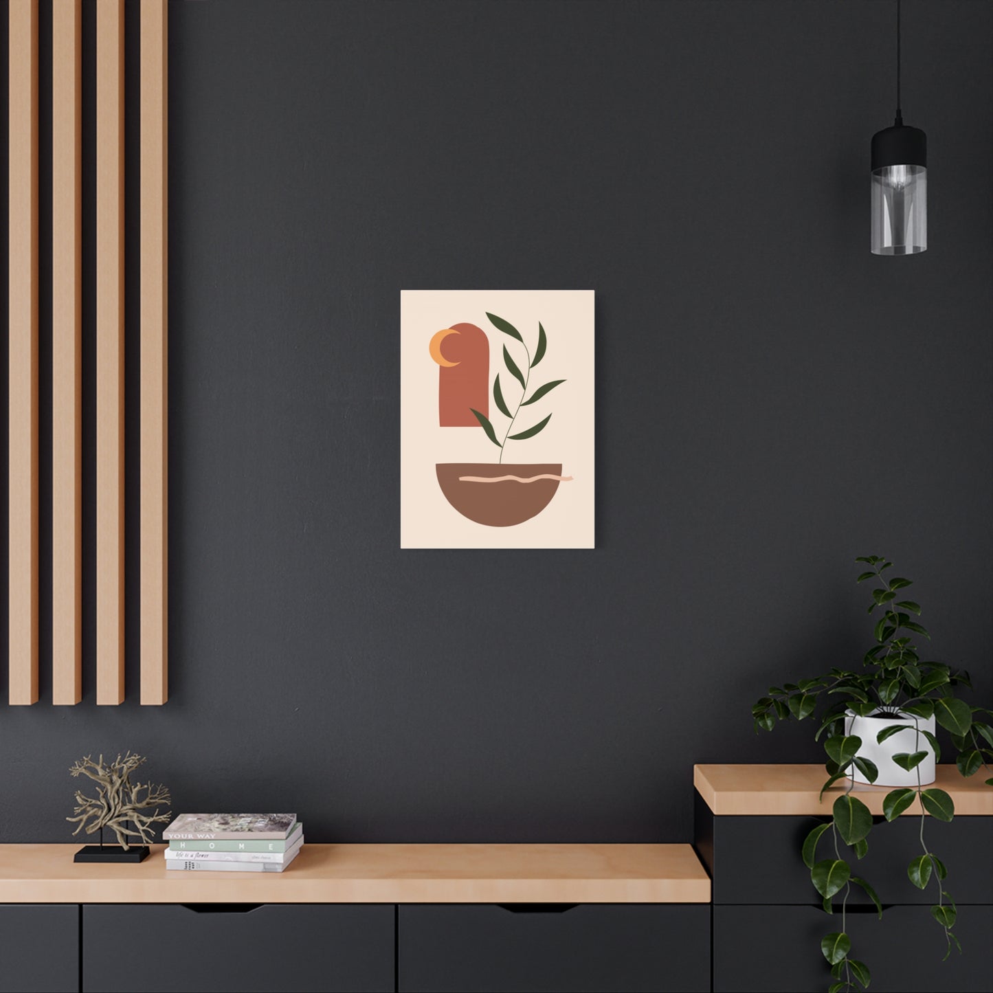 Petal Village Art 1.3 - Matte Canvas Decor with Minimalist Leaf Design