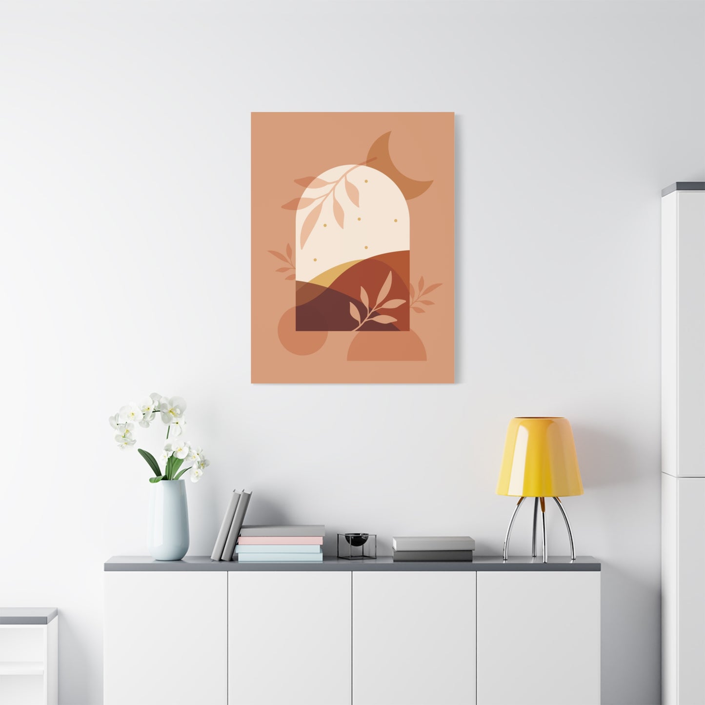 Abstract Terracotta Botanical Art Set 1.3 - Matte Canvas Decor with Minimalist Leaf Design
