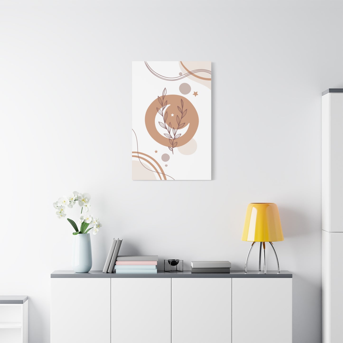 Sunset Botanica Art 1.1 - Matte Canvas Decor with Minimalist Leaf Design