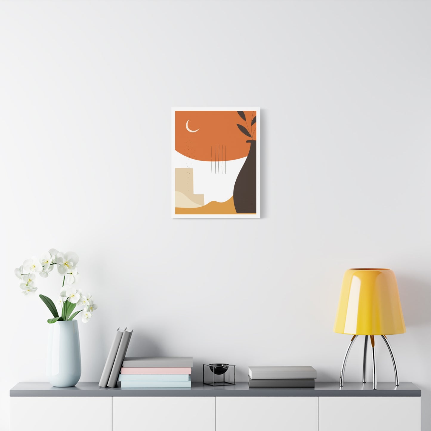 Lunar Bloom Art Set 1.3 - Matte Canvas Decor with Minimalist Leaf Design
