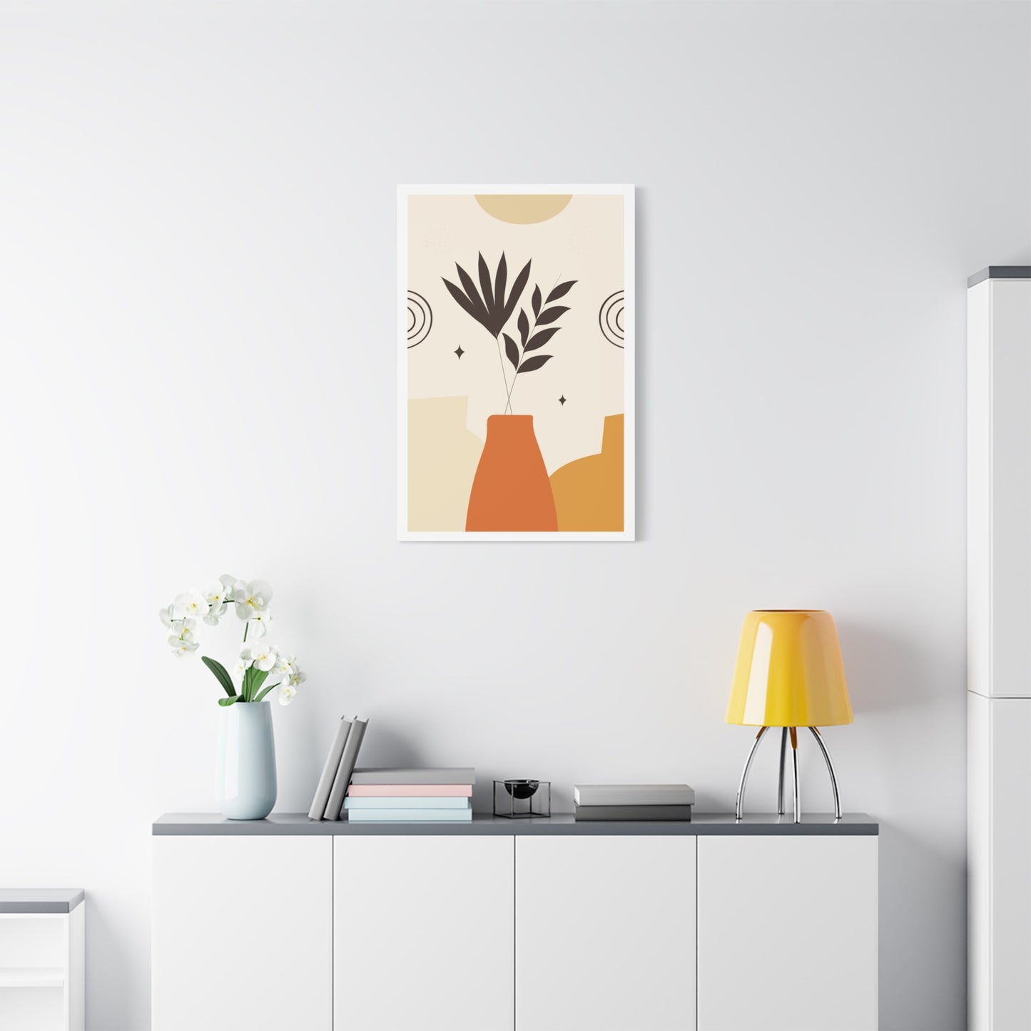 Lunar Bloom Art Set 1.1 - Matte Canvas Decor with Minimalist Leaf Design
