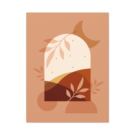 Abstract Terracotta Botanical Art Set 1.3 - Matte Canvas Decor with Minimalist Leaf Design