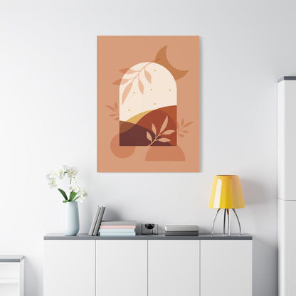 Abstract Terracotta Botanical Art Set 1.3 - Matte Canvas Decor with Minimalist Leaf Design