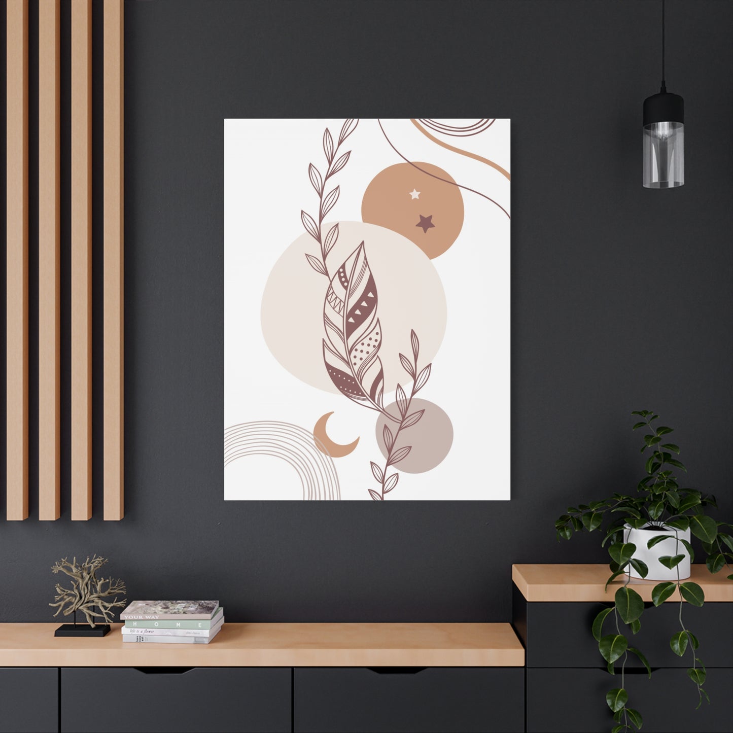 Sunset Botanica Art 1.3 - Matte Canvas Decor with Minimalist Leaf Design