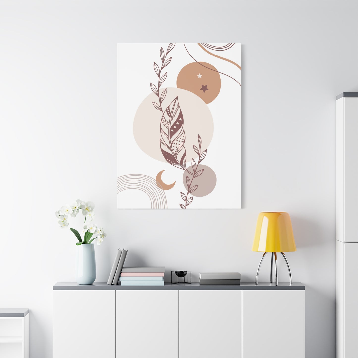 Sunset Botanica Art 1.3 - Matte Canvas Decor with Minimalist Leaf Design