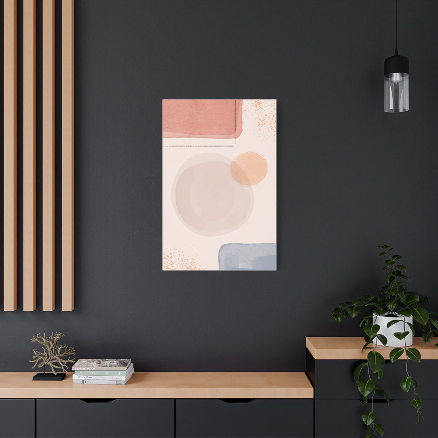 Pink Water Minimal Art Set 1.1 - Matte Canvas Decor with Minimalist Leaf Design