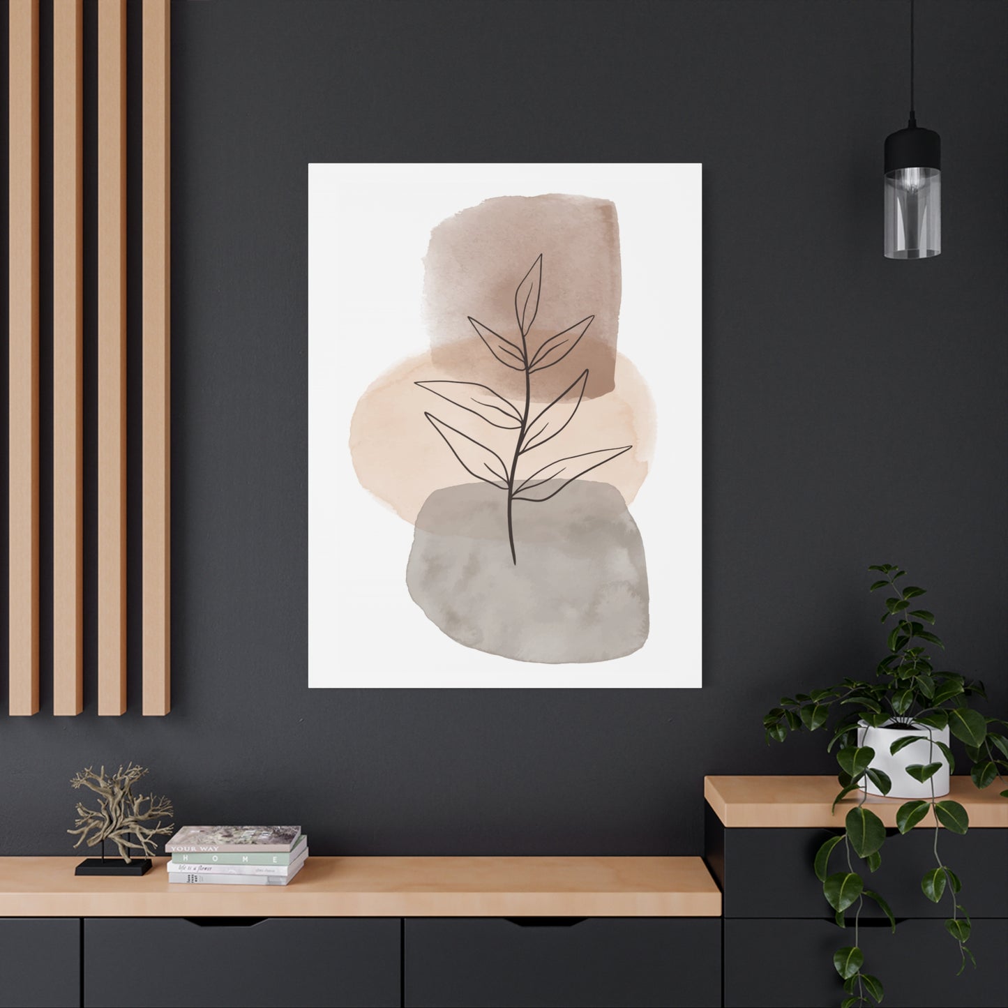 Brown Modern Botanical Wall Art Set 1.3 - Matte Canvas Decor with Minimalist Leaf Design