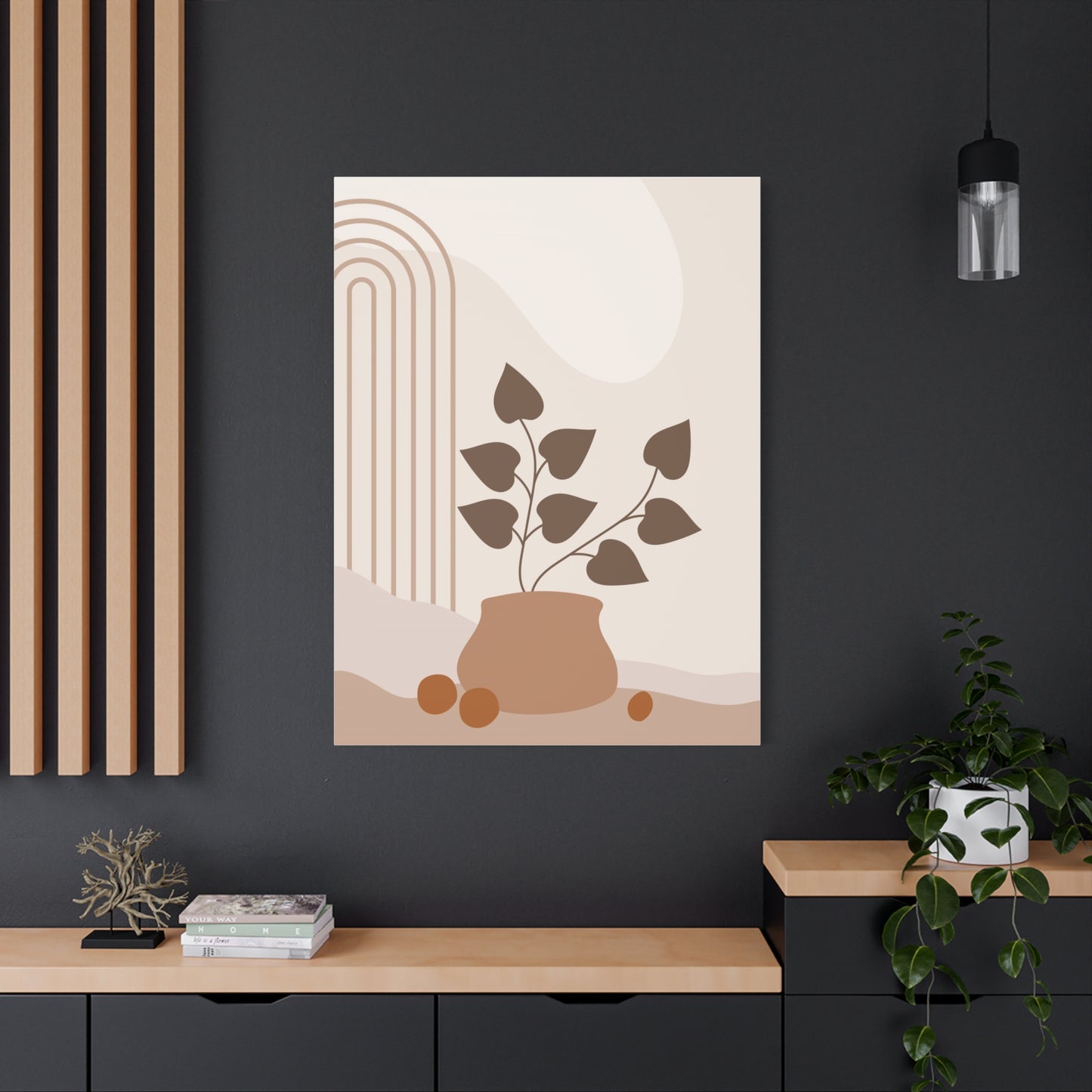 Brown View Wall Art Set 1.3 - Matte Canvas Decor with Minimalist Leaf Design