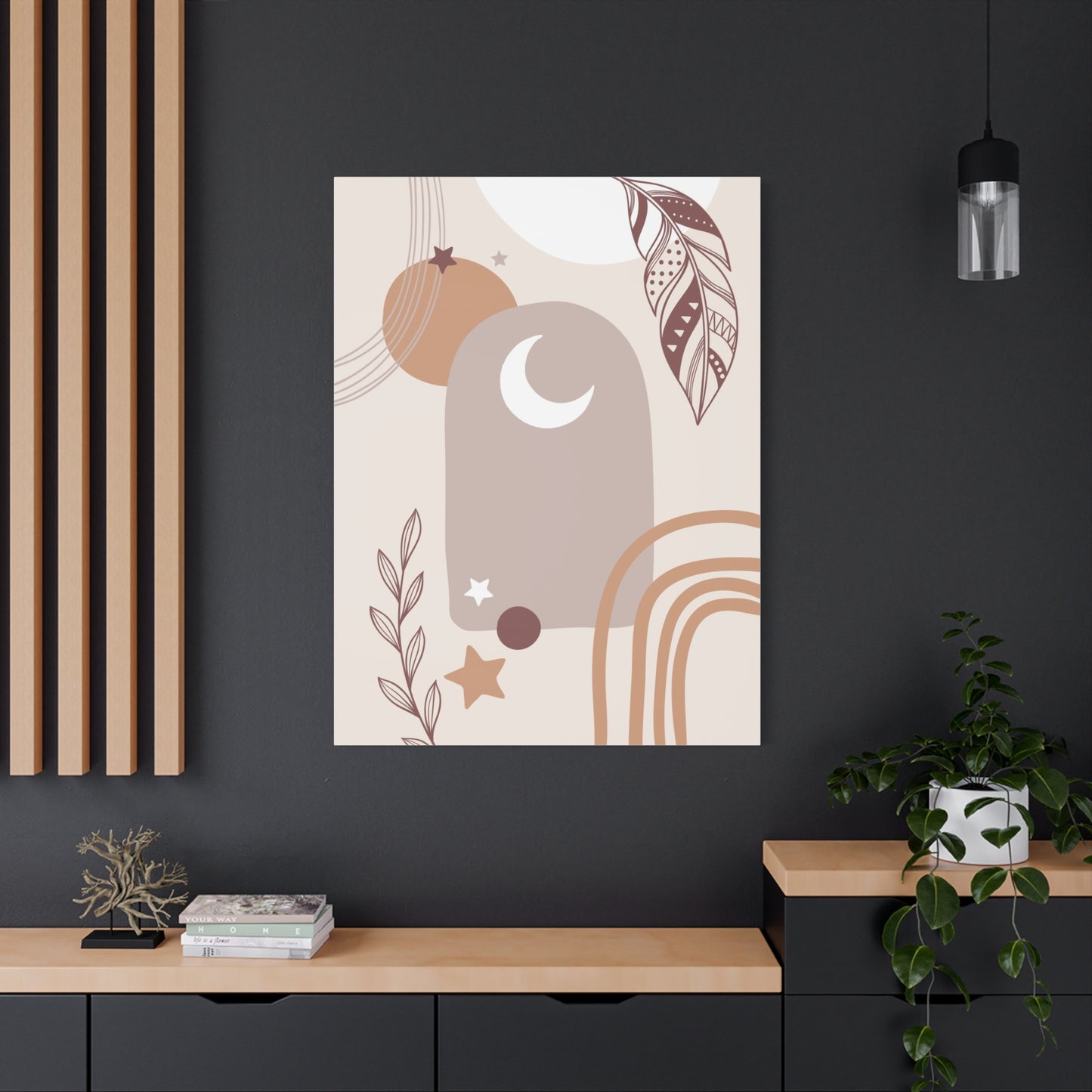 Sunset Botanica Art 1.2 - Matte Canvas Decor with Minimalist Leaf Design