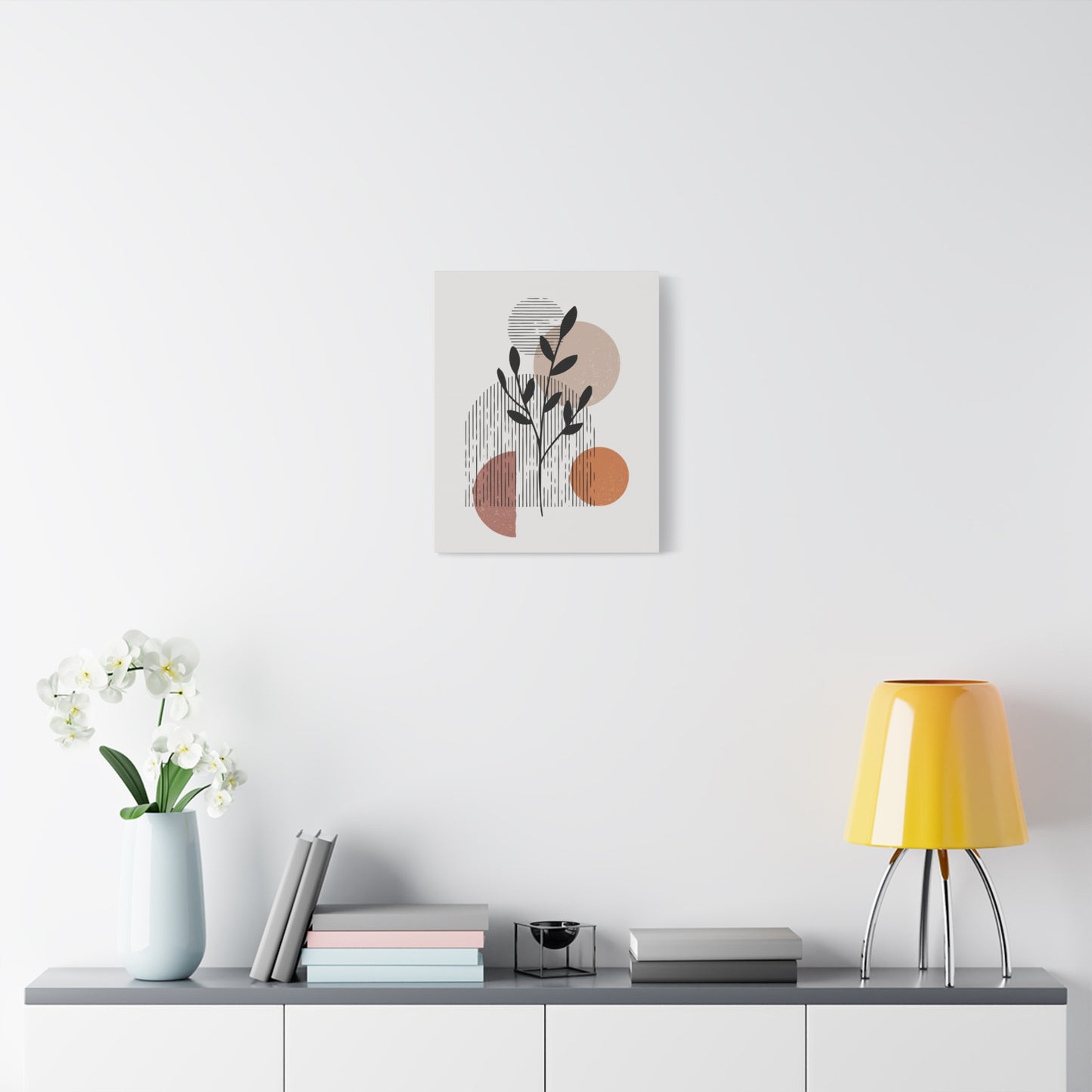 Orange Tone Flower Art Set 1.2 - Matte Canvas Decor with Minimalist Leaf Design