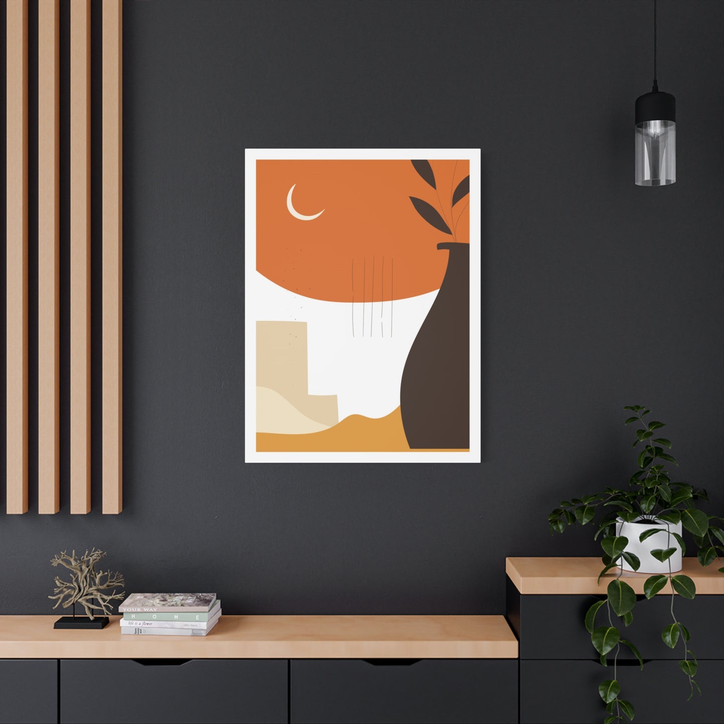 Lunar Bloom Art Set 1.3 - Matte Canvas Decor with Minimalist Leaf Design
