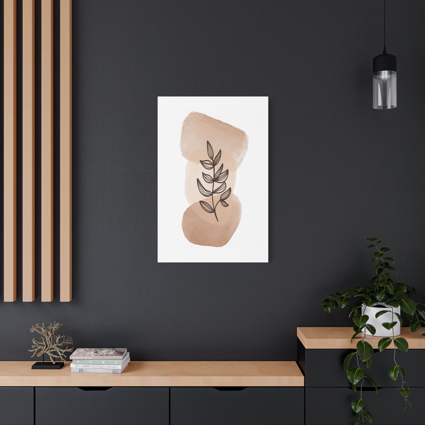 Brown Modern Botanical Wall Art Set 1.1- Matte Canvas Decor with Minimalist Leaf Design