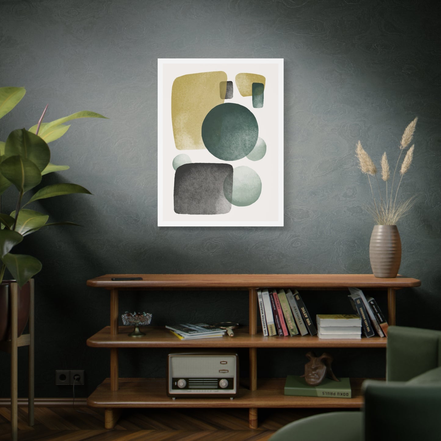 Army Green Art Set 1.1 - Matte Canvas Decor with Minimalist Leaf Design