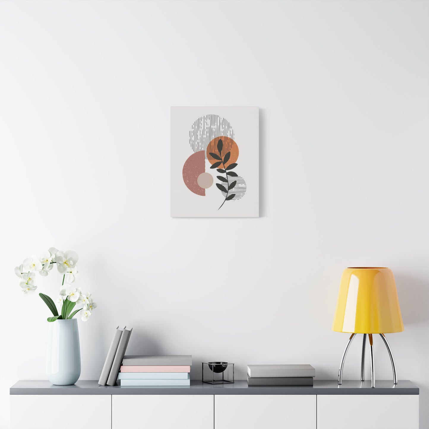 Orange Tone Flower Art Set 1.1 - Matte Canvas Decor with Minimalist Leaf Design