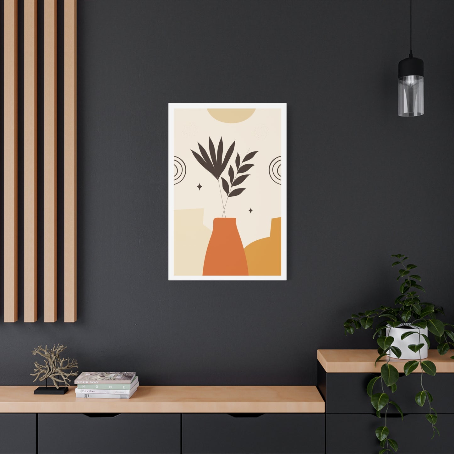 Lunar Bloom Art Set 1.1 - Matte Canvas Decor with Minimalist Leaf Design