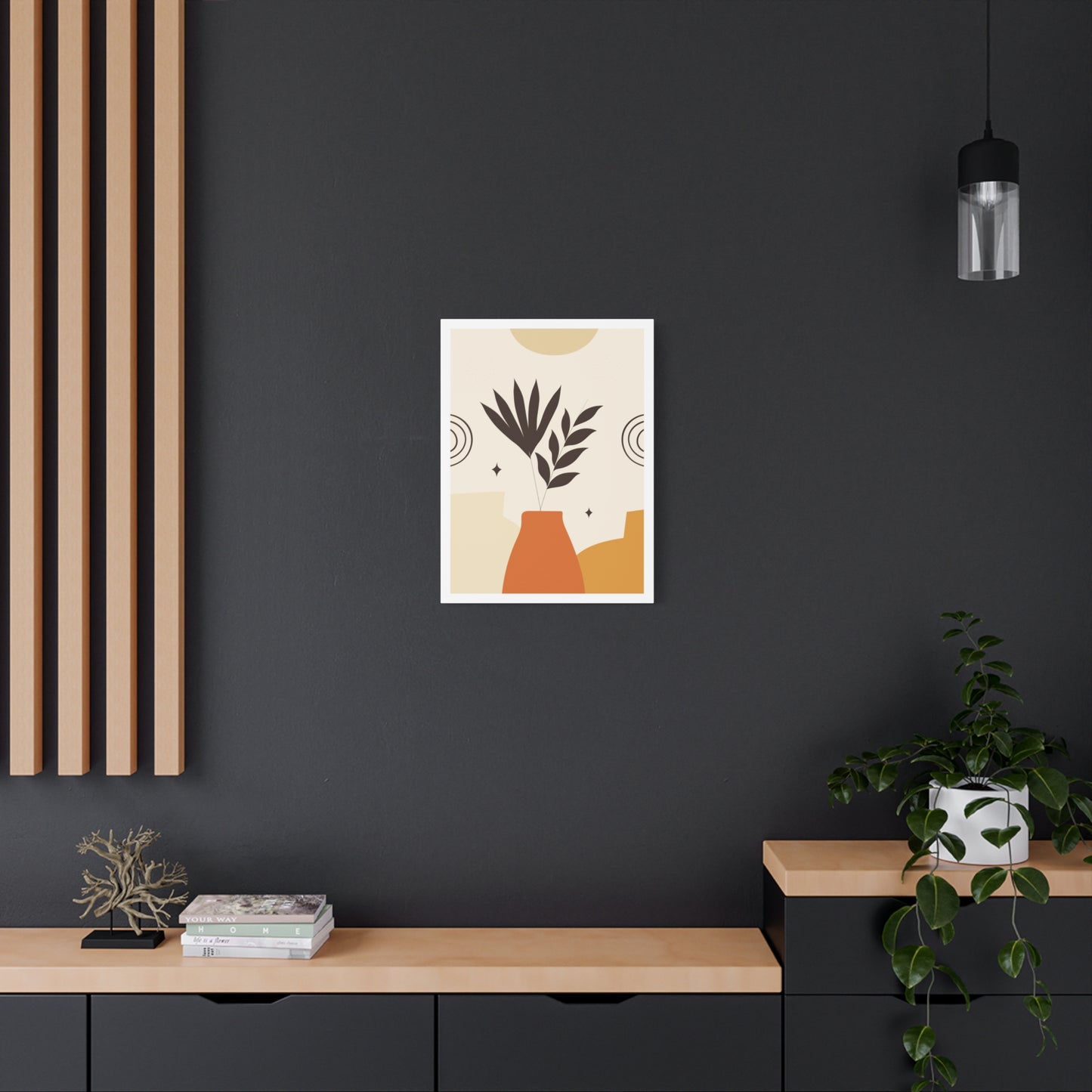 Lunar Bloom Art Set 1.1 - Matte Canvas Decor with Minimalist Leaf Design