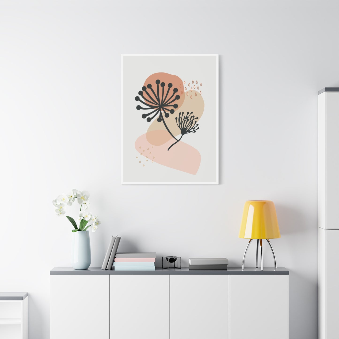 Pink Minimal  Flower Art Set 1.1 - Matte Canvas Decor with Minimalist Leaf Design