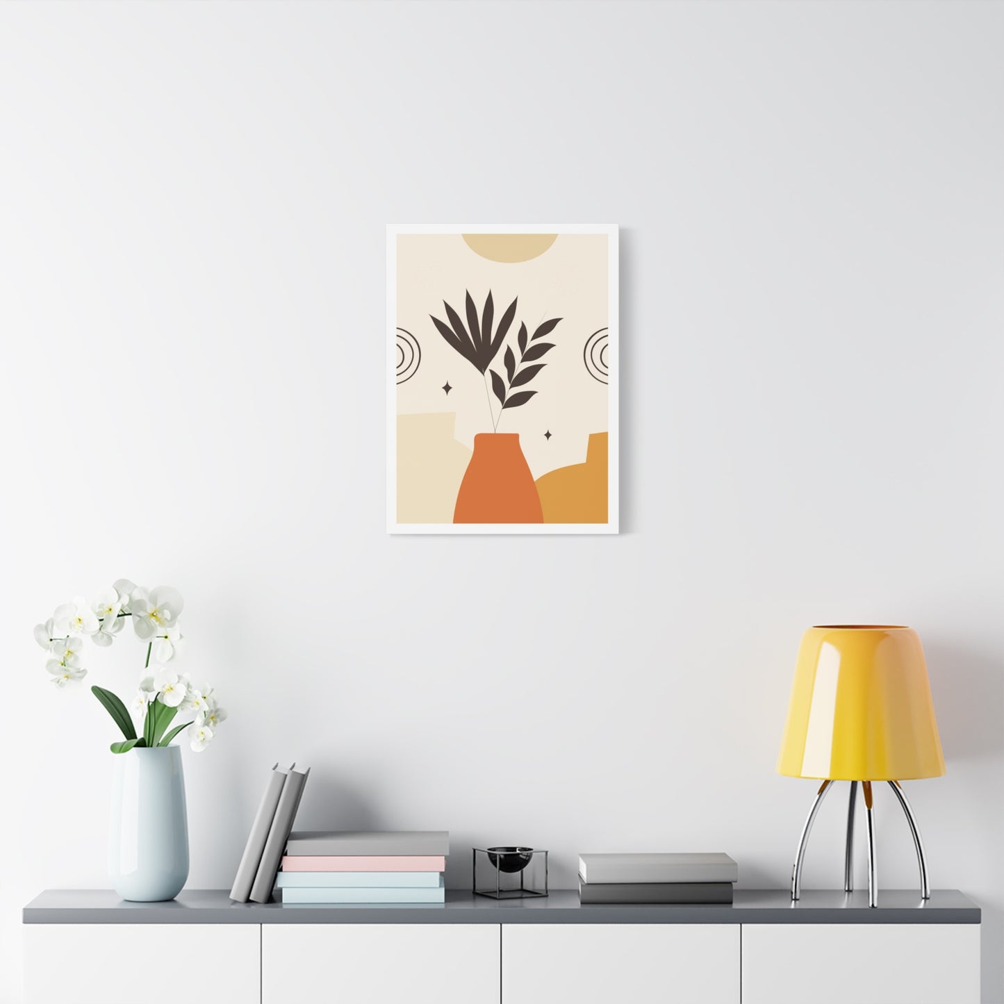 Lunar Bloom Art Set 1.1 - Matte Canvas Decor with Minimalist Leaf Design