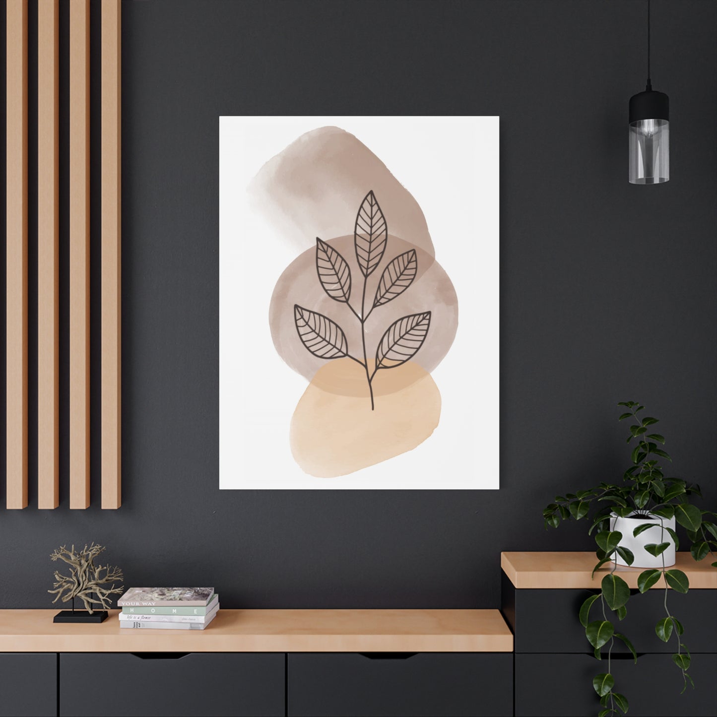 Brown Modern Botanical Wall Art Set 1.2 - Matte Canvas Decor with Minimalist Leaf Design