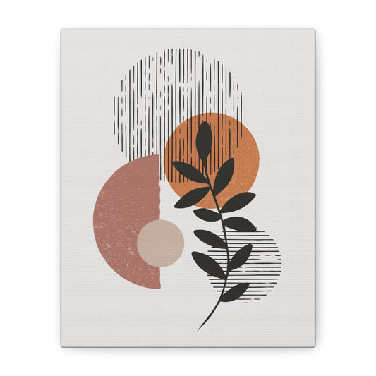 Orange Tone Flower Art Set 1.1 - Matte Canvas Decor with Minimalist Leaf Design