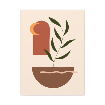 Petal Village Art 1.3 - Matte Canvas Decor with Minimalist Leaf Design