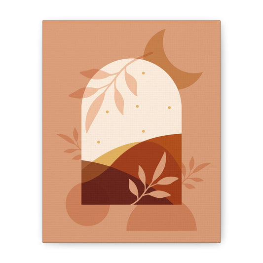 Abstract Terracotta Botanical Art Set 1.3 - Matte Canvas Decor with Minimalist Leaf Design