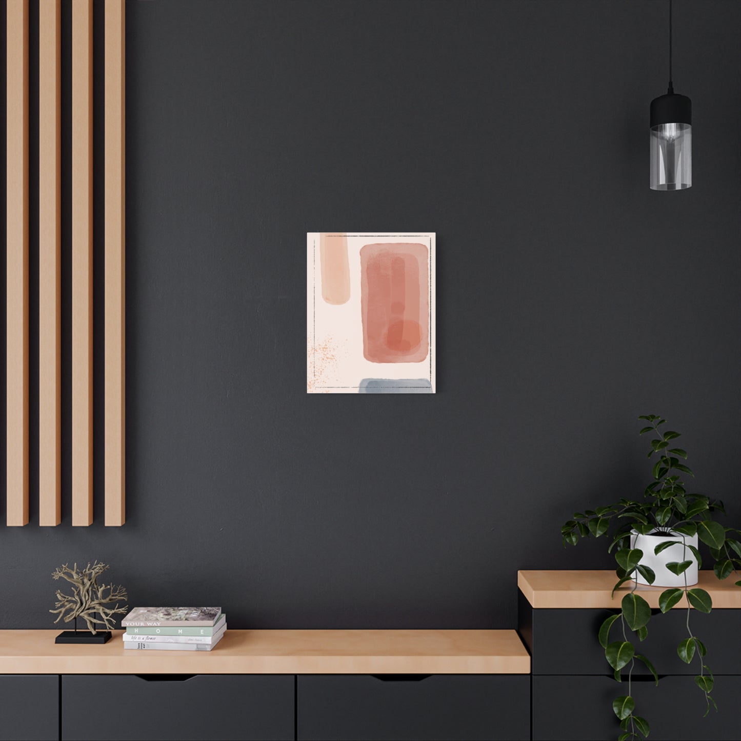 Pink Water Minimal Art Set 1.3 - Matte Canvas Decor with Minimalist Leaf Design