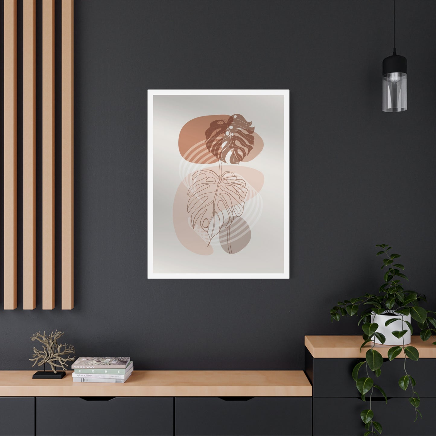 Brown Leaf Wall Painting Set 1.2 - Matte Canvas Decor with Minimalist Leaf Design