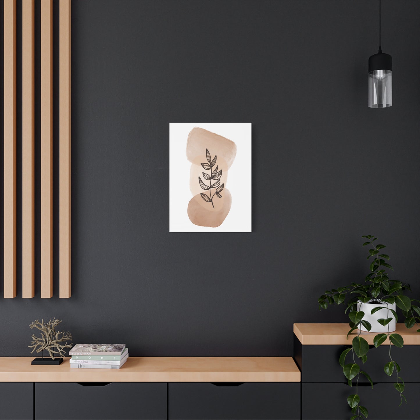 Brown Modern Botanical Wall Art Set 1.1- Matte Canvas Decor with Minimalist Leaf Design