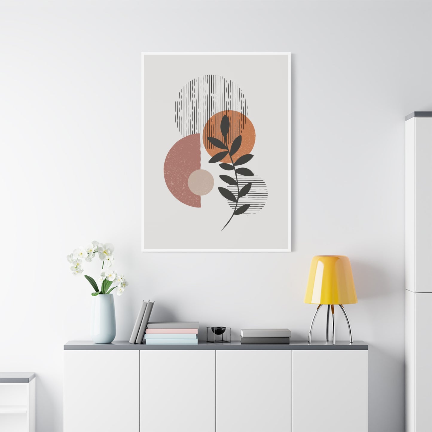 Orange Tone Flower Art Set 1.1 - Matte Canvas Decor with Minimalist Leaf Design