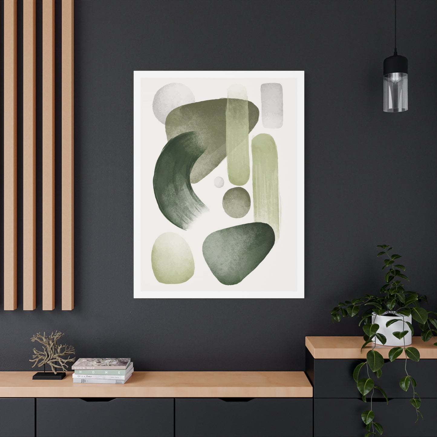 Olive Green Art Set 1.2- Matte Canvas Decor with Minimalist Leaf Design