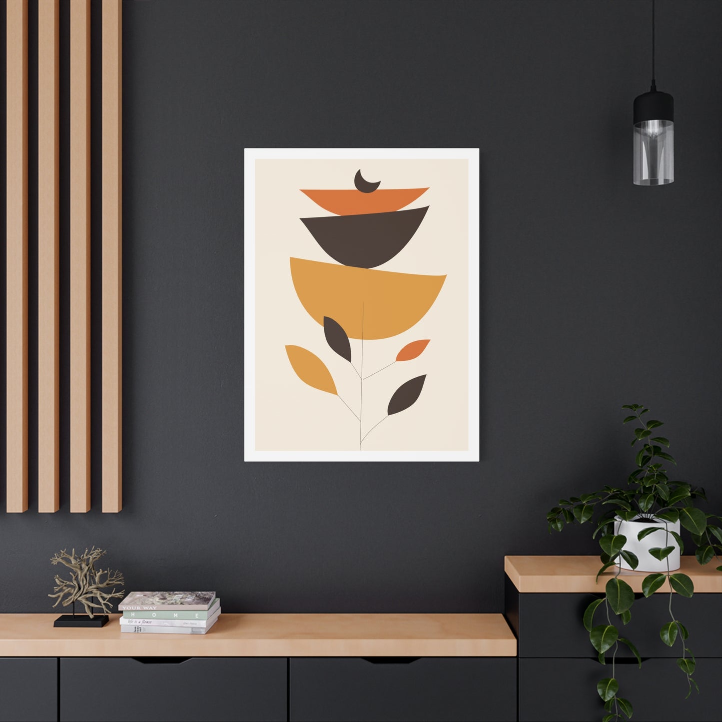 Lunar Bloom Art Set 1.2 - Matte Canvas Decor with Minimalist Leaf Design