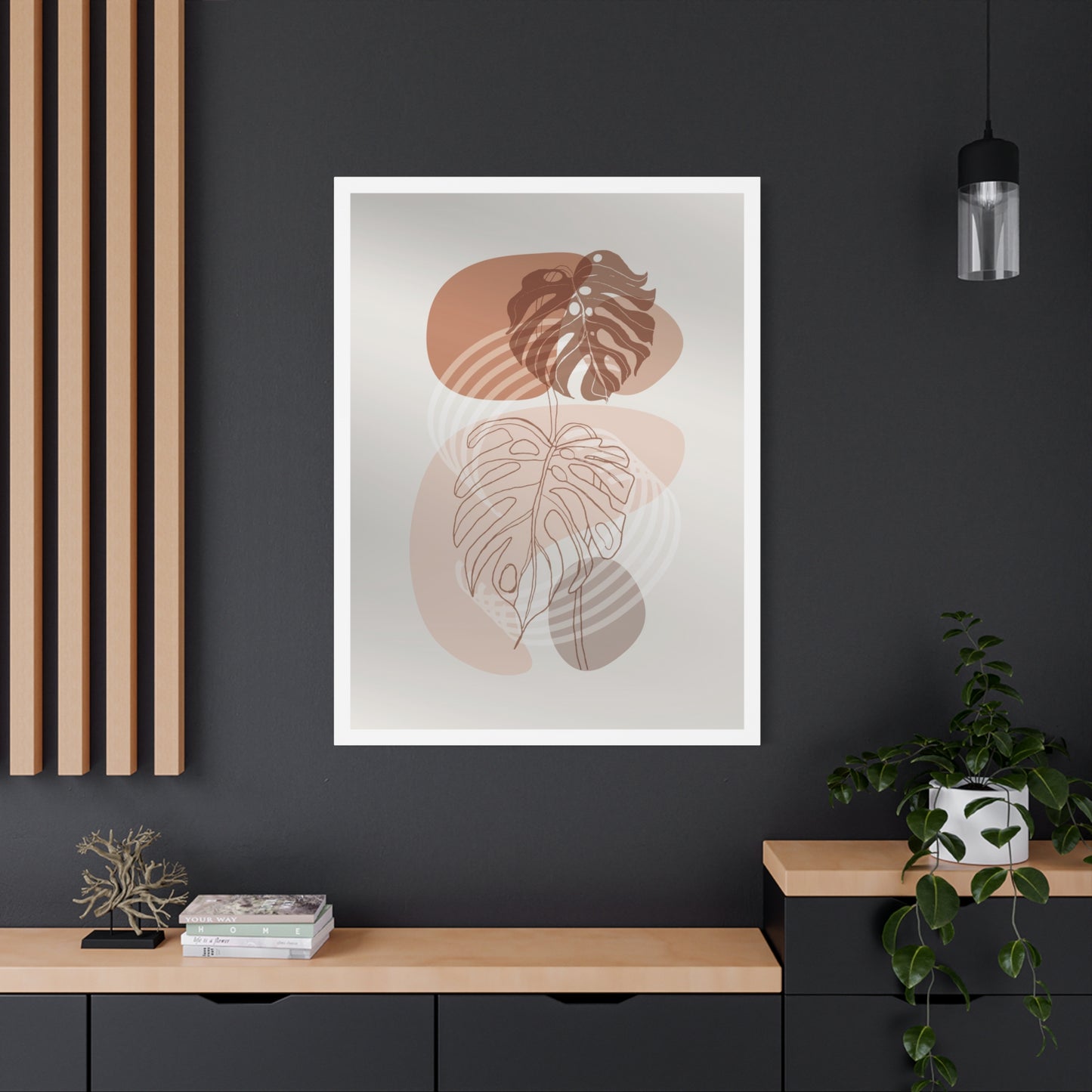 Brown Leaf Wall Painting Set 1.2 - Matte Canvas Decor with Minimalist Leaf Design