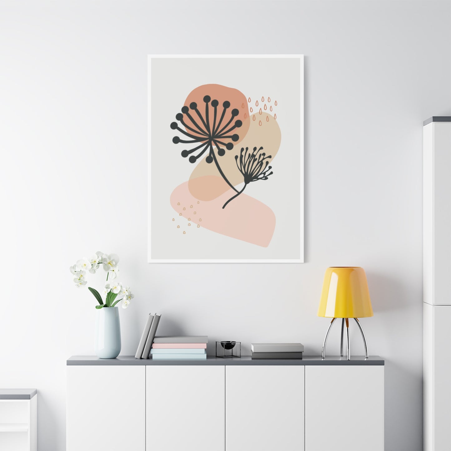 Pink Minimal  Flower Art Set 1.1 - Matte Canvas Decor with Minimalist Leaf Design